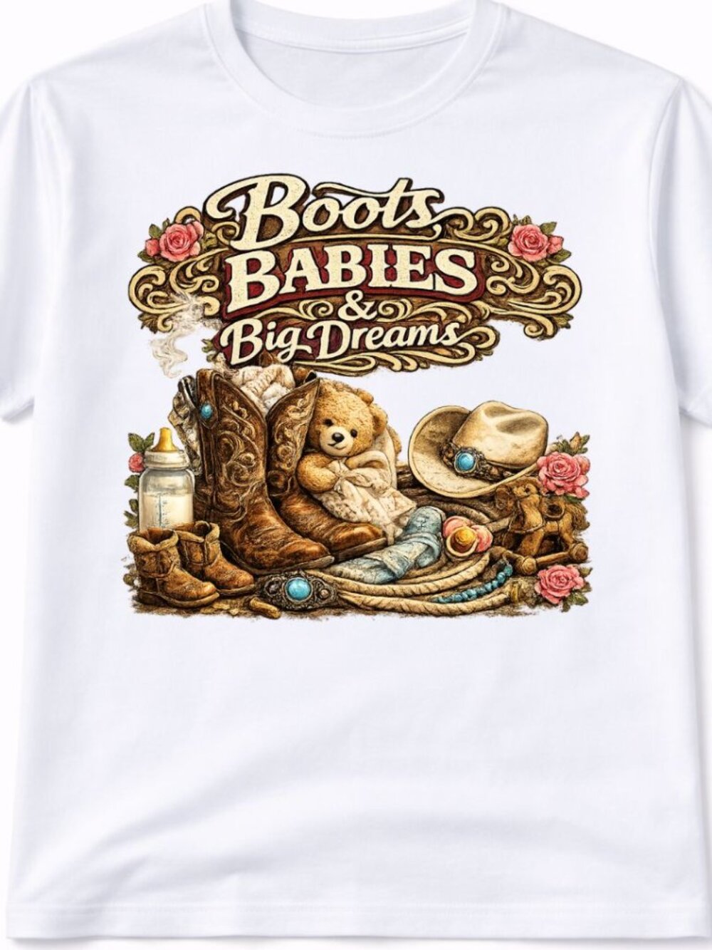 Boots Babies Western Graphic T Shirt Trendy Boutique Style Tee Womens White Tops